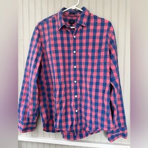 J. Crew Men’s Pink and Blue Check Cotton Button-Down Shirt Spring slim fit